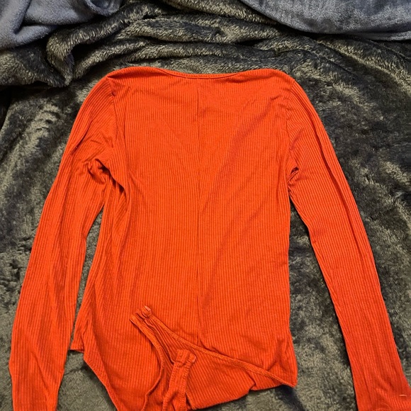 Charlotte Russe Burgundy Red Bodysuit Crisscross Crochet Lace Trim Ribbed(bin D) - Picture 4 of 4